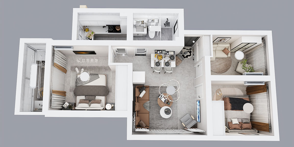 刘萍萍｜秦虹小区莺虹苑12-56-701-78㎡-简欧风格｜3室2厅1卫｜老房装修｜定制家｜全包12万｜00_05鸟瞰图